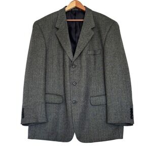 Woolmark Grey Herringbone Lambswool Cashmere Blazer Sport Coat Mens 44S